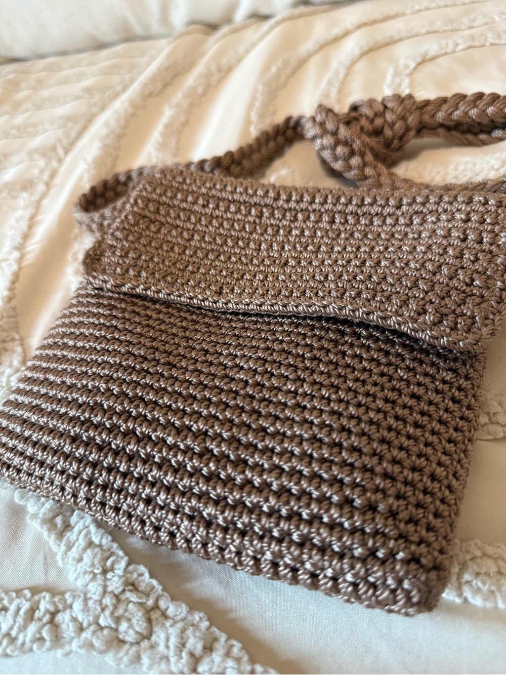 The Sak Taupe Crochet Fold-Over Crossbody Bag